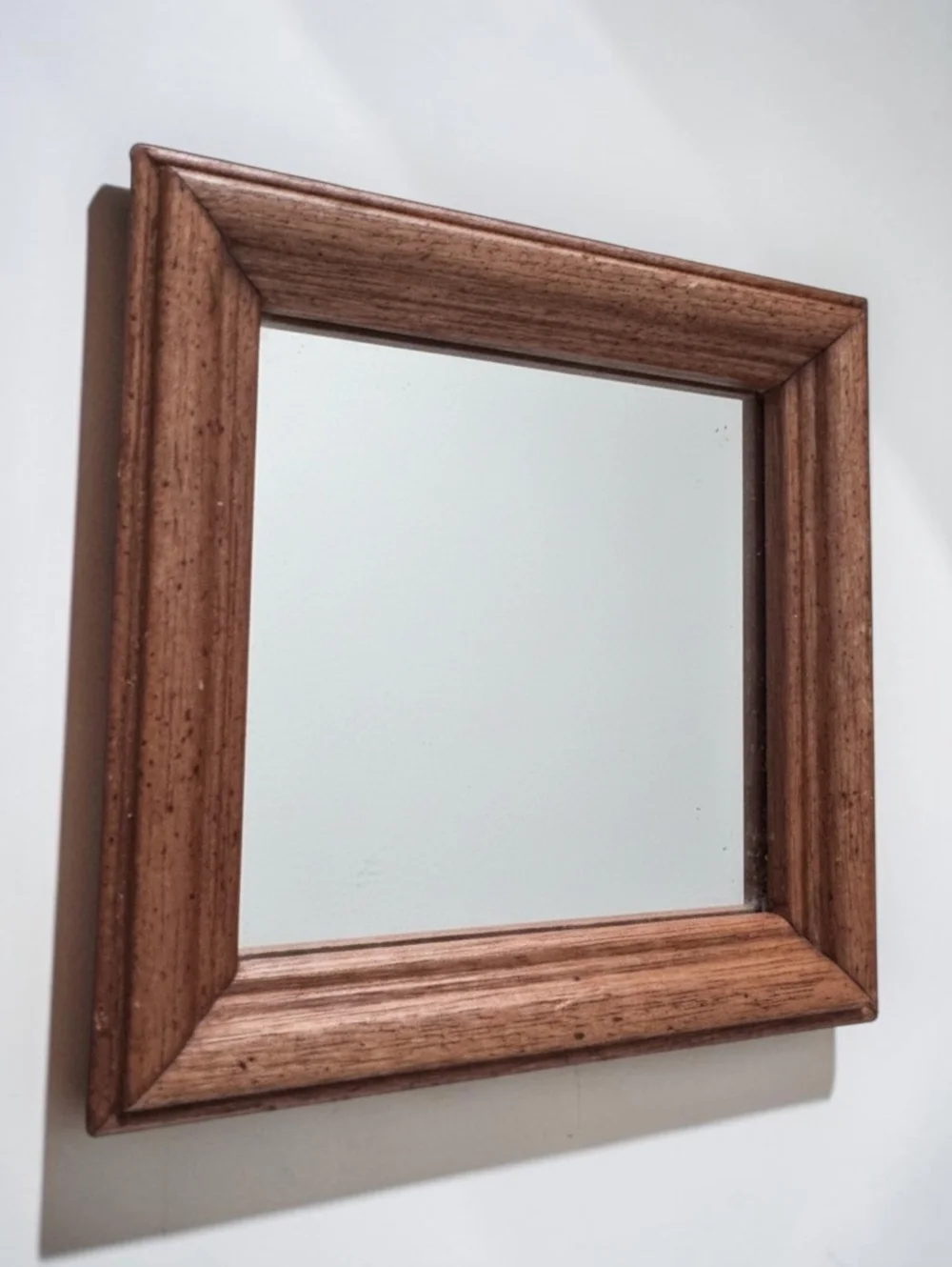 Vintage Small Wood Framed Wall Mirror 5.5” Square Rustic Country Farmhouse Decor